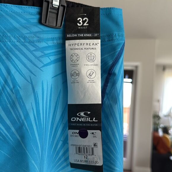 NWT O'Neill Aqua Palm Men's Board Swim Shorts Hyperfreak Stretch Dry 32 Blue - Picture 10 of 13